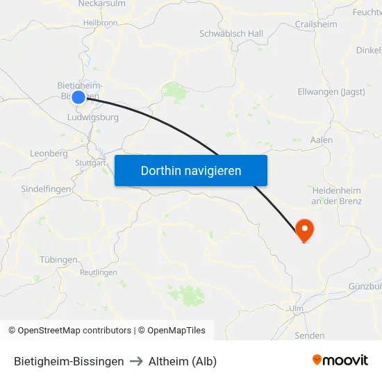 Bietigheim-Bissingen to Altheim (Alb) map