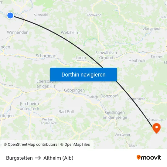 Burgstetten to Altheim (Alb) map