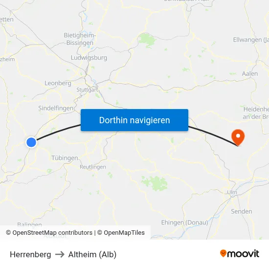 Herrenberg to Altheim (Alb) map