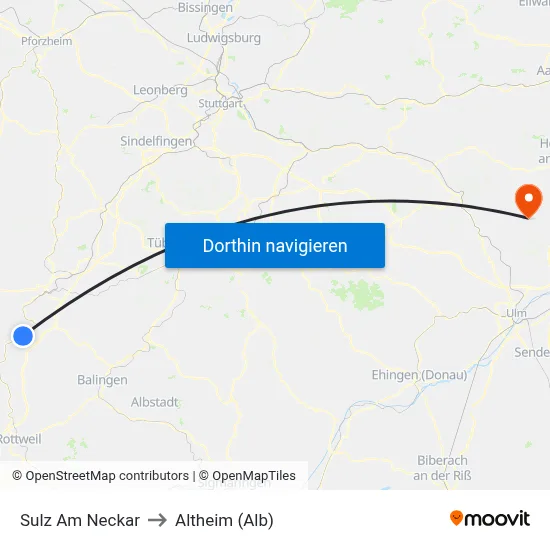 Sulz Am Neckar to Altheim (Alb) map