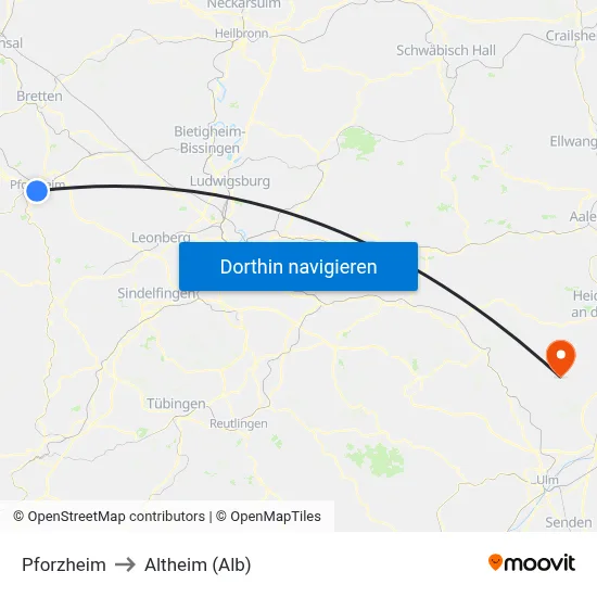 Pforzheim to Altheim (Alb) map