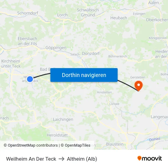Weilheim An Der Teck to Altheim (Alb) map