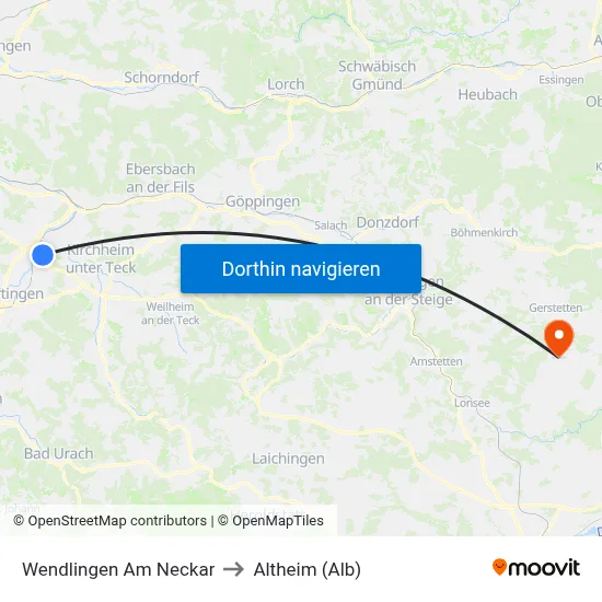 Wendlingen Am Neckar to Altheim (Alb) map
