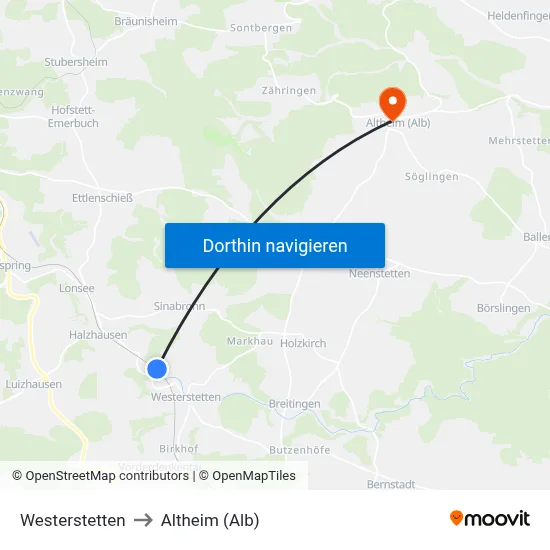 Westerstetten to Altheim (Alb) map