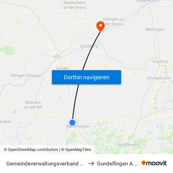 Gemeindeverwaltungsverband Rot-Tannheim to Gundelfingen A.D.Donau map