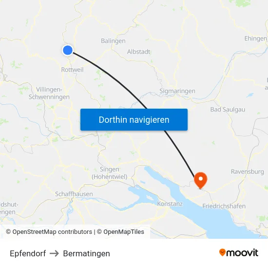 Epfendorf to Bermatingen map