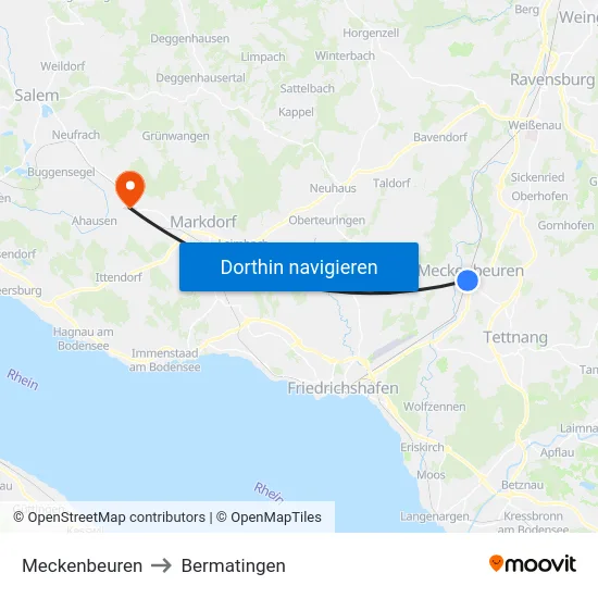 Meckenbeuren to Bermatingen map