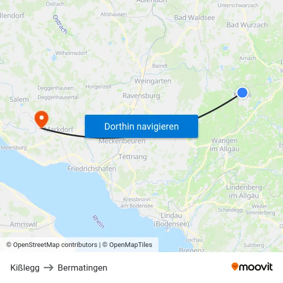 Kißlegg to Bermatingen map