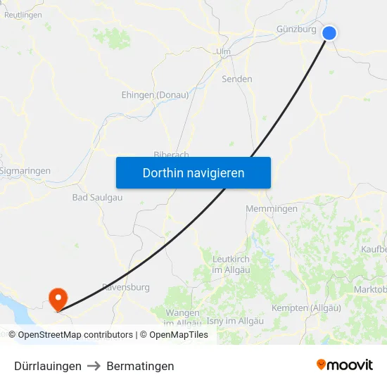 Dürrlauingen to Bermatingen map