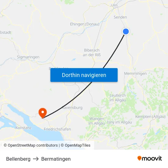 Bellenberg to Bermatingen map
