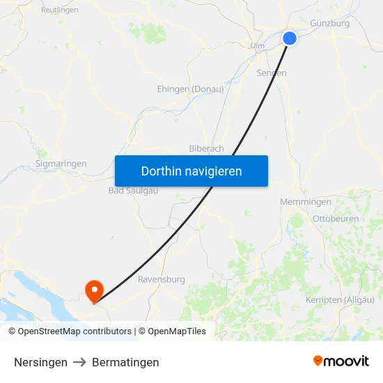 Nersingen to Bermatingen map