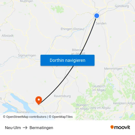 Neu-Ulm to Bermatingen map