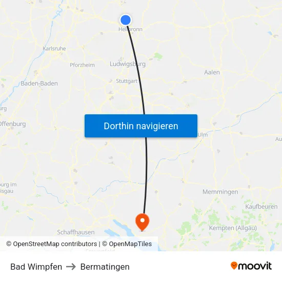 Bad Wimpfen to Bermatingen map