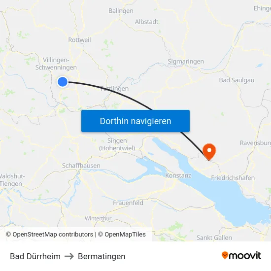 Bad Dürrheim to Bermatingen map