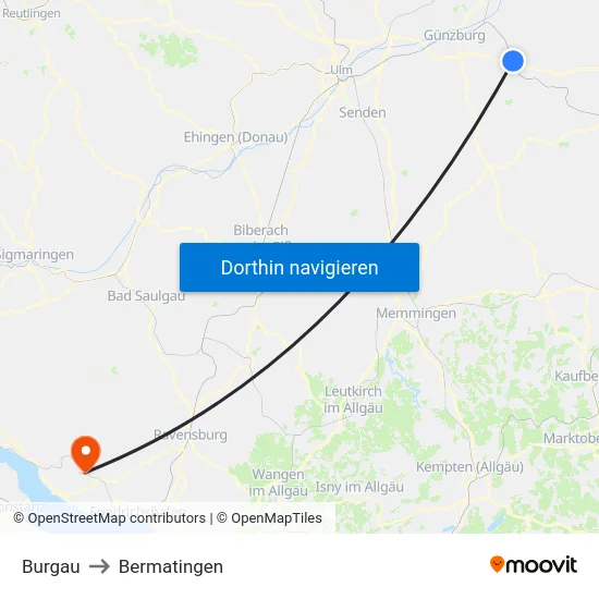 Burgau to Bermatingen map