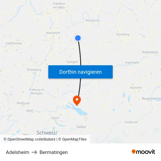 Adelsheim to Bermatingen map