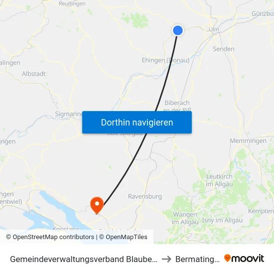 Gemeindeverwaltungsverband Blaubeuren to Bermatingen map
