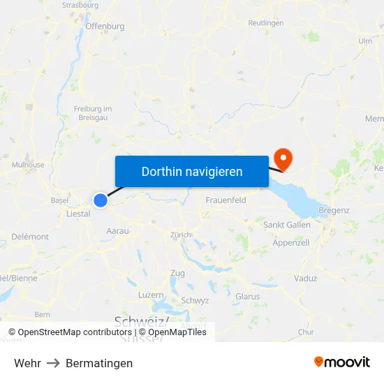Wehr to Bermatingen map