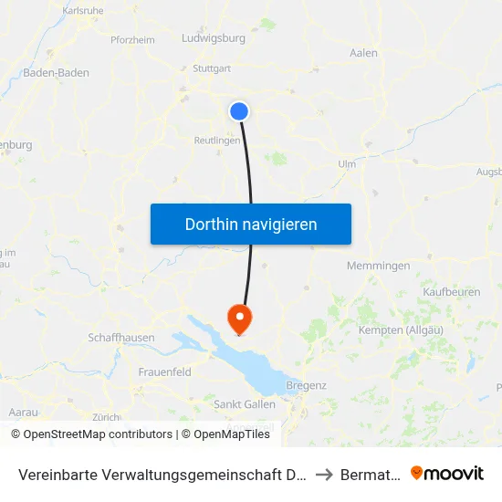 Vereinbarte Verwaltungsgemeinschaft Der Stadt Nürtingen to Bermatingen map