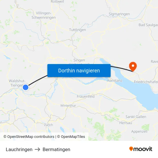 Lauchringen to Bermatingen map