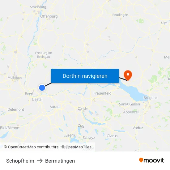 Schopfheim to Bermatingen map