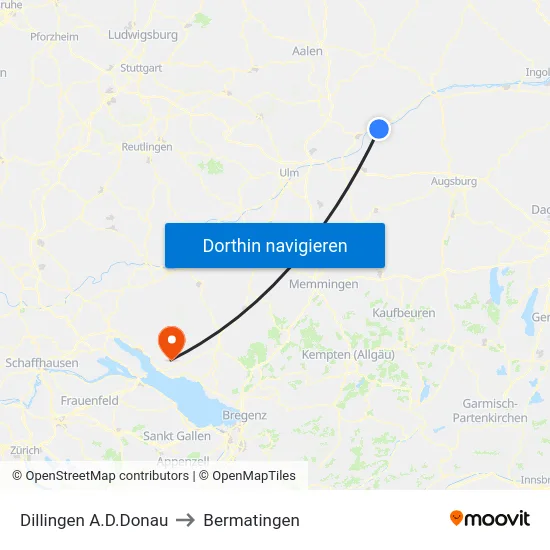 Dillingen A.D.Donau to Bermatingen map