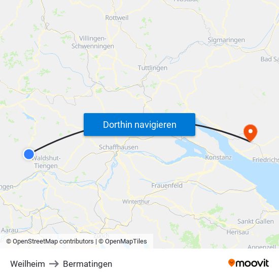 Weilheim to Bermatingen map