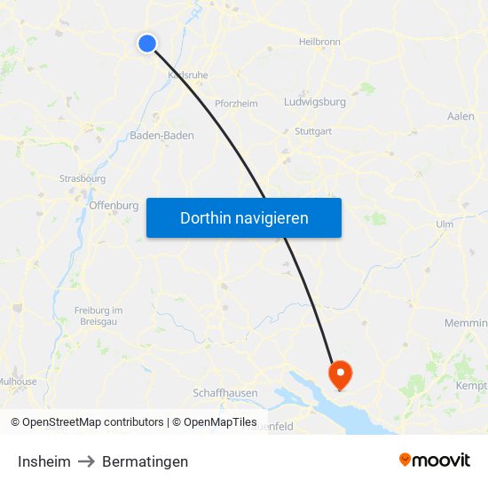 Insheim to Bermatingen map