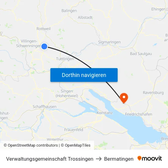 Verwaltungsgemeinschaft Trossingen to Bermatingen map