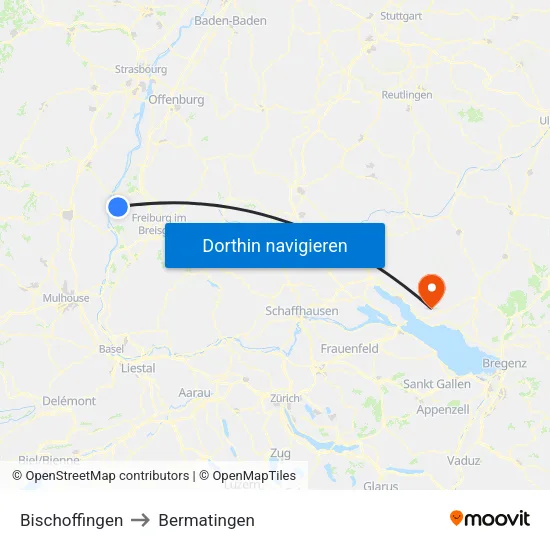 Bischoffingen to Bermatingen map