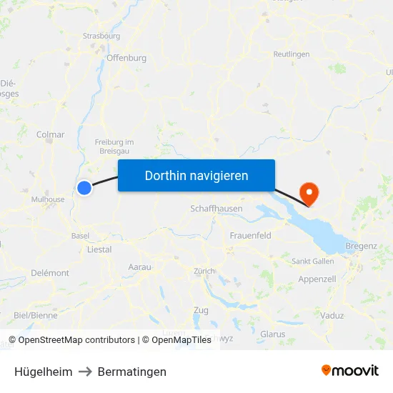 Hügelheim to Bermatingen map