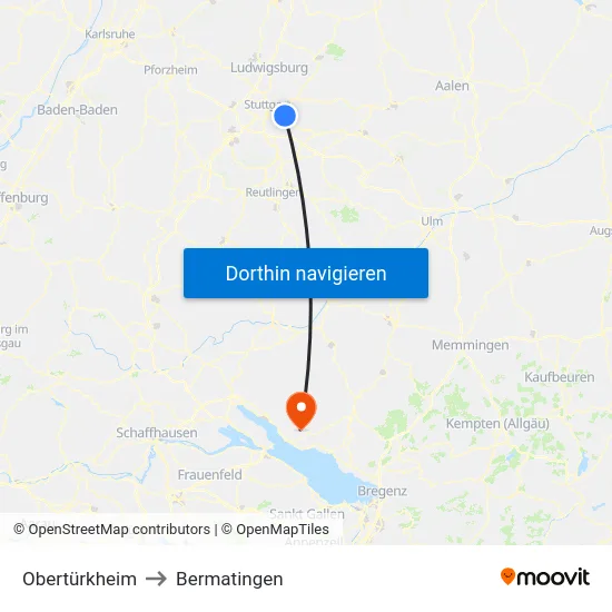 Obertürkheim to Bermatingen map