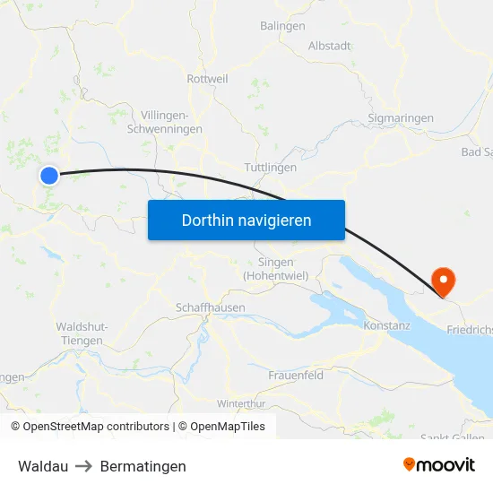Waldau to Bermatingen map