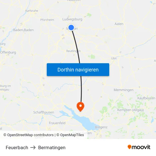Feuerbach to Bermatingen map