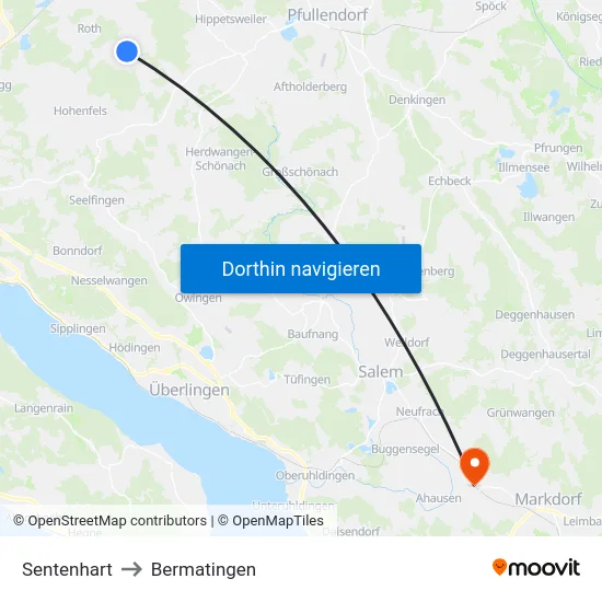 Sentenhart to Bermatingen map