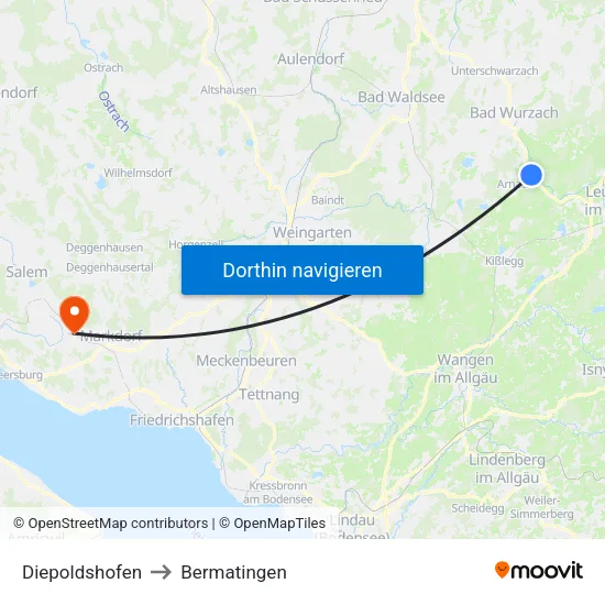 Diepoldshofen to Bermatingen map