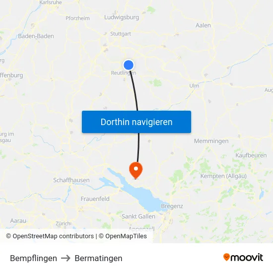 Bempflingen to Bermatingen map