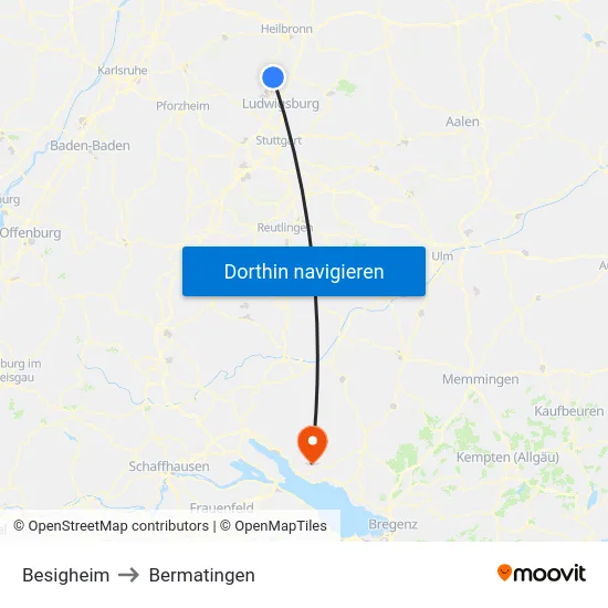 Besigheim to Bermatingen map