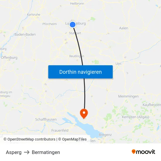 Asperg to Bermatingen map