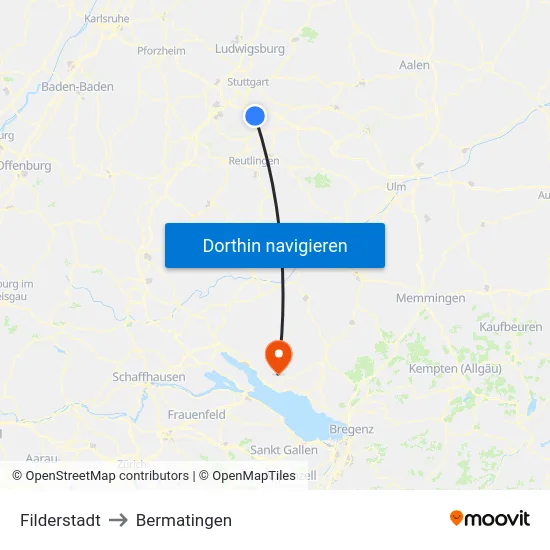 Filderstadt to Bermatingen map