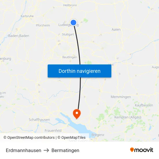Erdmannhausen to Bermatingen map