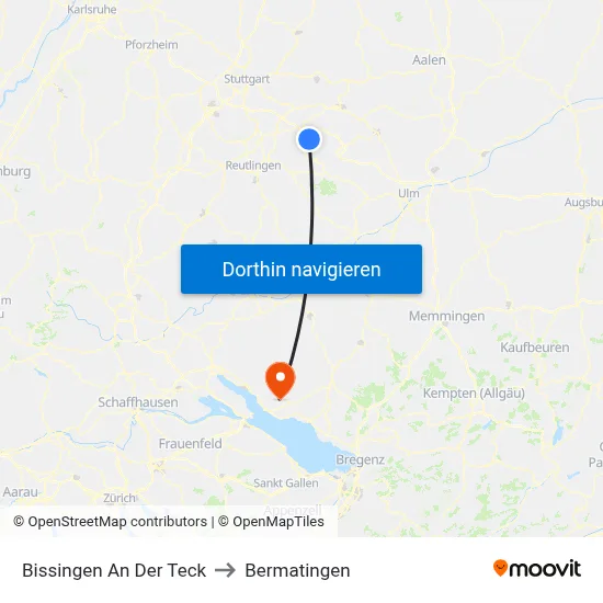 Bissingen An Der Teck to Bermatingen map