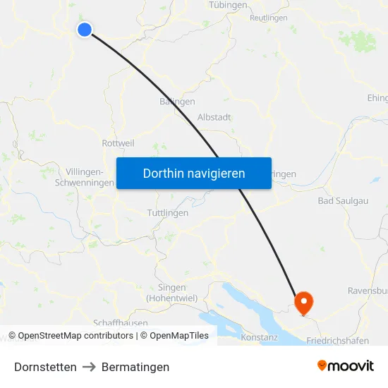 Dornstetten to Bermatingen map