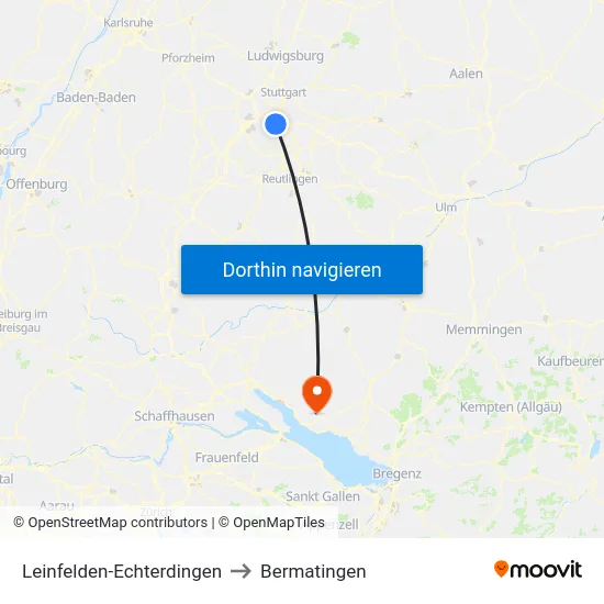 Leinfelden-Echterdingen to Bermatingen map