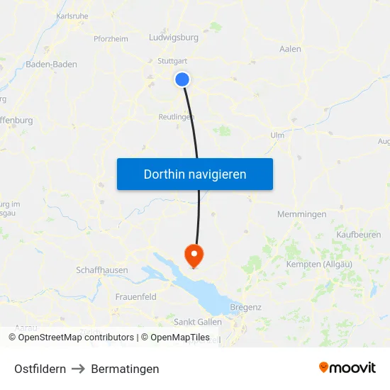 Ostfildern to Bermatingen map