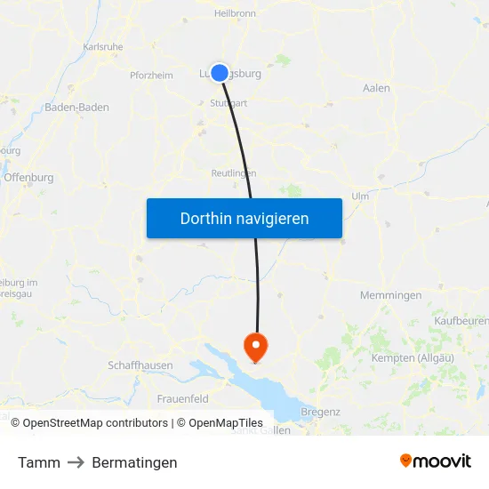 Tamm to Bermatingen map