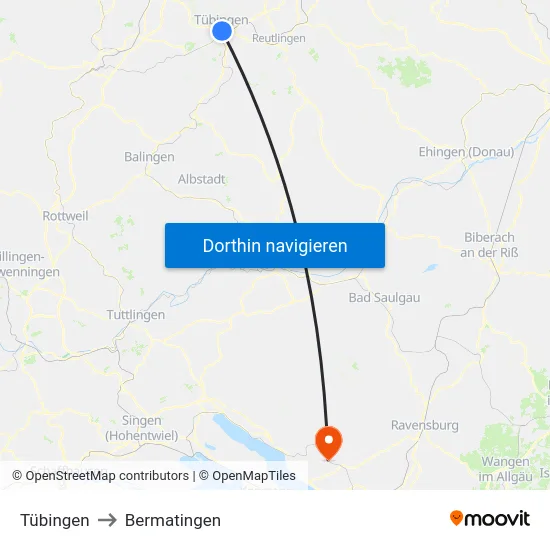 Tübingen to Bermatingen map
