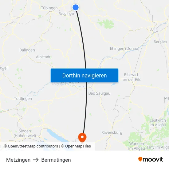 Metzingen to Bermatingen map