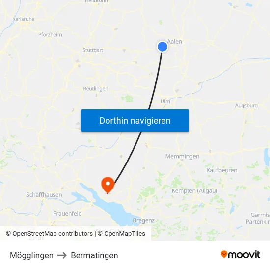 Mögglingen to Bermatingen map