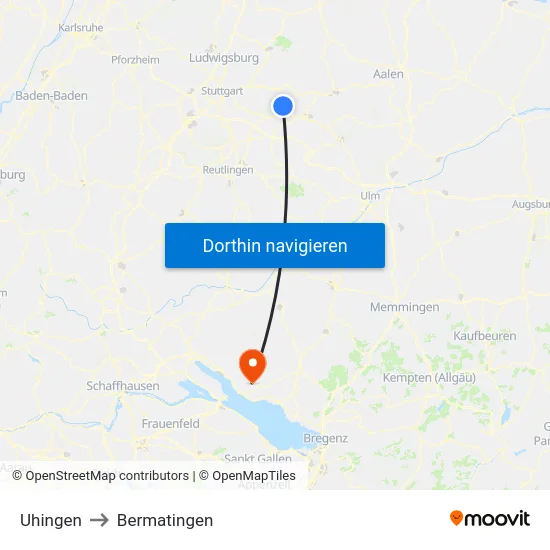 Uhingen to Bermatingen map